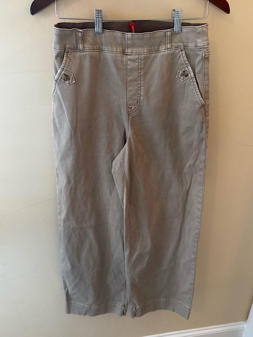 Spanx Stretch Twill Cropped Wide Leg Tan Pant